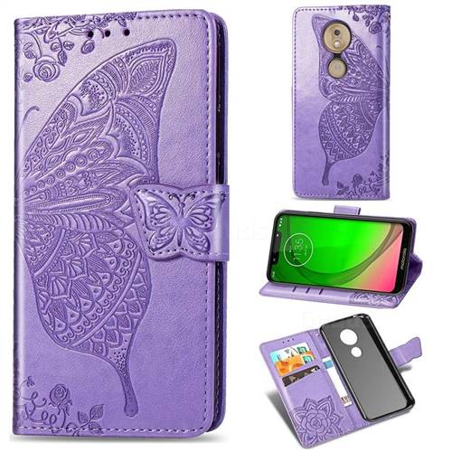 Embossing Mandala Flower Butterfly Leather Wallet Case for Motorola Moto G7 Play - Light Purple