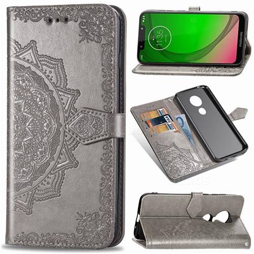 Embossing Imprint Mandala Flower Leather Wallet Case for Motorola Moto G7 Play - Gray