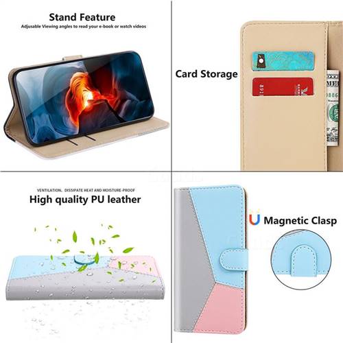 Tricolour Stitching Wallet Flip Cover for Motorola Moto G7 Play - Gray ...