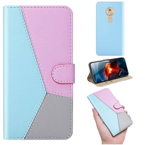 Tricolour Stitching Wallet Flip Cover for Motorola Moto G7 Play - Blue