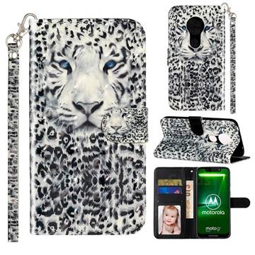 White Leopard 3D Leather Phone Holster Wallet Case for Motorola Moto G7 Play