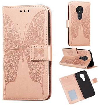 Intricate Embossing Vivid Butterfly Leather Wallet Case for Motorola Moto G7 Play - Rose Gold