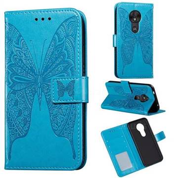 Intricate Embossing Vivid Butterfly Leather Wallet Case for Motorola Moto G7 Play - Blue