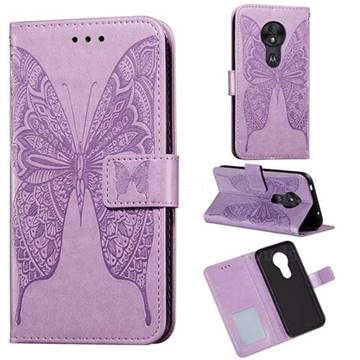 Intricate Embossing Vivid Butterfly Leather Wallet Case for Motorola Moto G7 Play - Purple