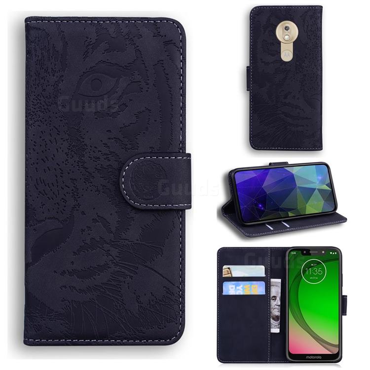 Intricate Embossing Tiger Face Leather Wallet Case for Motorola Moto G7 Play - Black