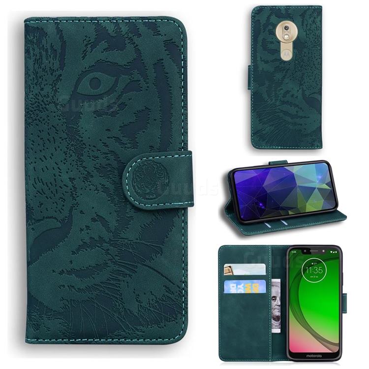 Intricate Embossing Tiger Face Leather Wallet Case for Motorola Moto G7 Play - Green