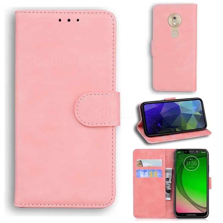 Retro Classic Skin Feel Leather Wallet Phone Case for Motorola Moto G7 Play - Pink