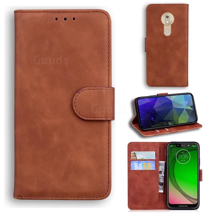 Retro Classic Skin Feel Leather Wallet Phone Case for Motorola Moto G7 Play - Brown