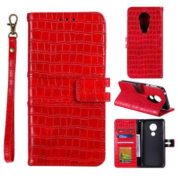 Luxury Crocodile Magnetic Leather Wallet Phone Case for Motorola Moto G7 Play - Red