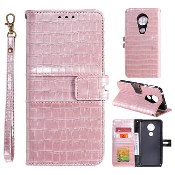 Luxury Crocodile Magnetic Leather Wallet Phone Case for Motorola Moto G7 Play - Rose Gold
