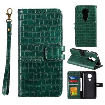 Luxury Crocodile Magnetic Leather Wallet Phone Case for Motorola Moto G7 Play - Green