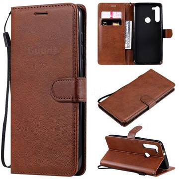 Retro Greek Classic Smooth PU Leather Wallet Phone Case for Motorola Moto G8 - Brown