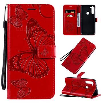 Embossing 3D Butterfly Leather Wallet Case for Motorola Moto G8 - Red