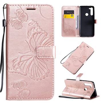 Embossing 3D Butterfly Leather Wallet Case for Motorola Moto G8 - Rose Gold