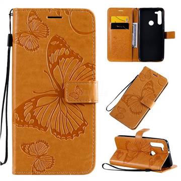 Embossing 3D Butterfly Leather Wallet Case for Motorola Moto G8 - Yellow
