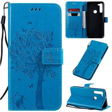 Embossing Butterfly Tree Leather Wallet Case for Motorola Moto G8 - Blue