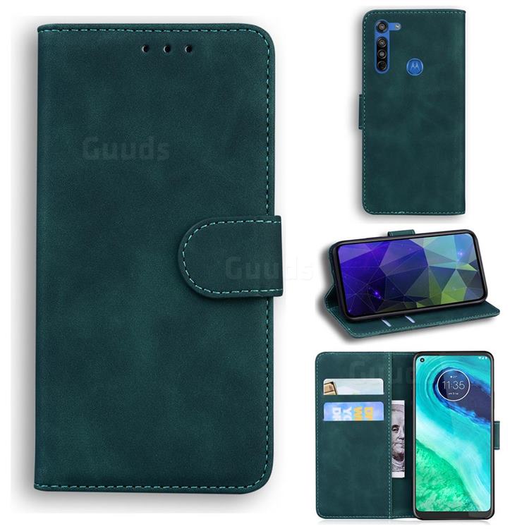 Retro Classic Skin Feel Leather Wallet Phone Case for Motorola Moto G8 - Green