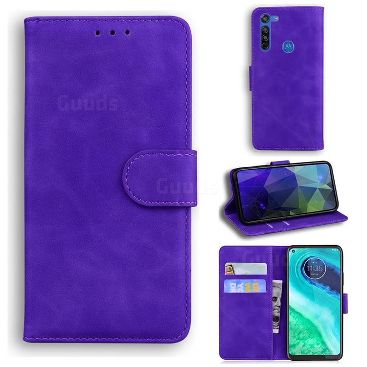 Retro Classic Skin Feel Leather Wallet Phone Case for Motorola Moto G8 - Purple