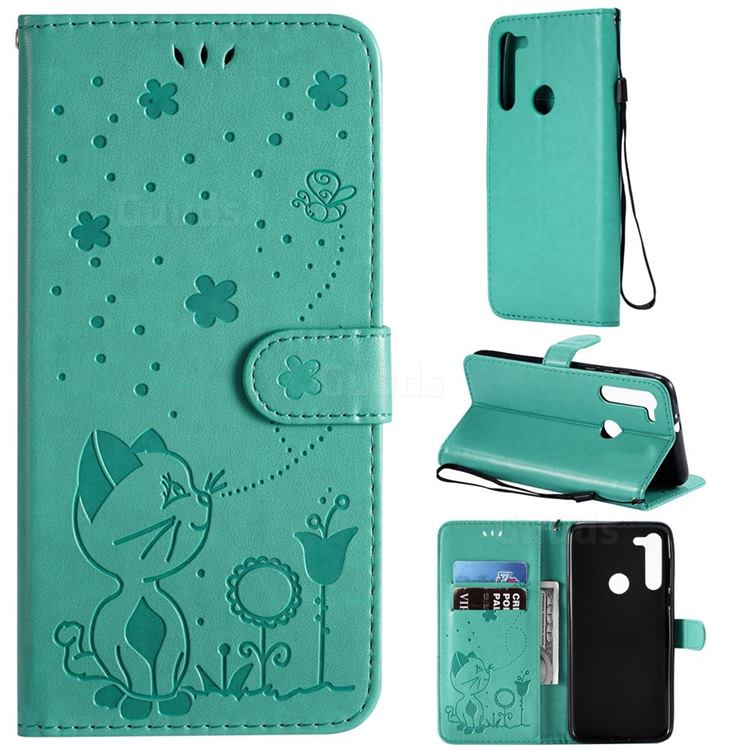 Embossing Bee and Cat Leather Wallet Case for Motorola Moto G8 - Green