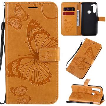 Embossing 3D Butterfly Leather Wallet Case for Motorola Moto G8 Power - Yellow