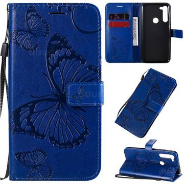 Embossing 3D Butterfly Leather Wallet Case for Motorola Moto G8 Power - Blue
