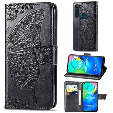 Embossing Mandala Flower Butterfly Leather Wallet Case for Motorola Moto G8 Power - Black