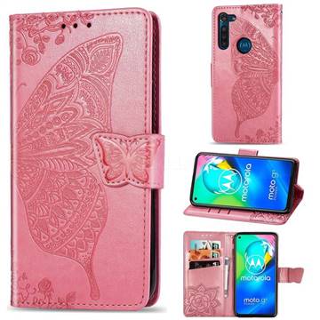 Embossing Mandala Flower Butterfly Leather Wallet Case for Motorola Moto G8 Power - Pink