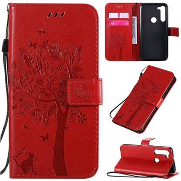 Embossing Butterfly Tree Leather Wallet Case for Motorola Moto G8 Power - Red