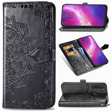 Embossing Imprint Mandala Flower Leather Wallet Case for Motorola Moto G8 Power - Black