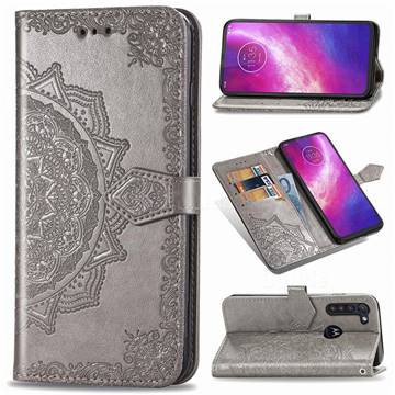 Embossing Imprint Mandala Flower Leather Wallet Case for Motorola Moto G8 Power - Gray