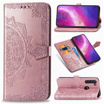 Embossing Imprint Mandala Flower Leather Wallet Case for Motorola Moto G8 Power - Rose Gold
