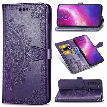 Embossing Imprint Mandala Flower Leather Wallet Case for Motorola Moto G8 Power - Purple