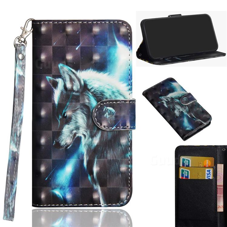 Snow Wolf 3D Painted Leather Wallet Case for Motorola Moto G8 Power
