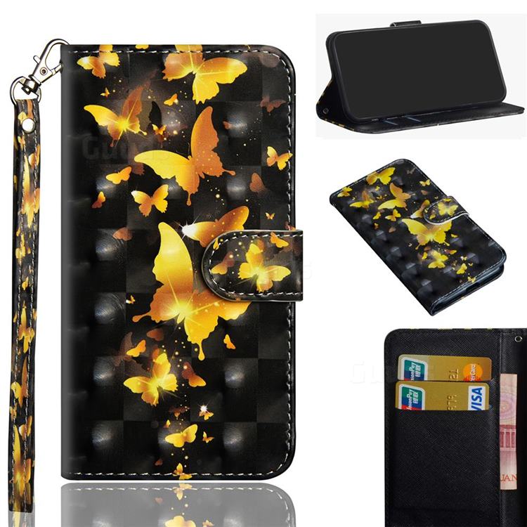 Golden Butterfly 3D Painted Leather Wallet Case for Motorola Moto G8 Power