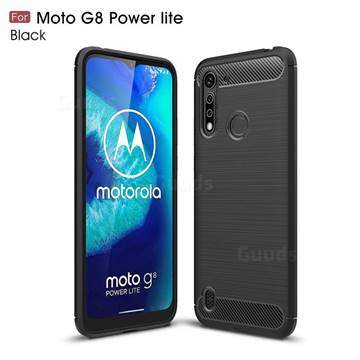 Luxury Carbon Fiber Brushed Wire Drawing Silicone TPU Back Cover for Motorola Moto G8 Power Lite - Black