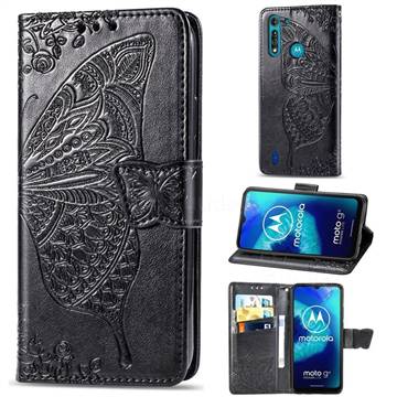 Embossing Mandala Flower Butterfly Leather Wallet Case for Motorola Moto G8 Power Lite - Black