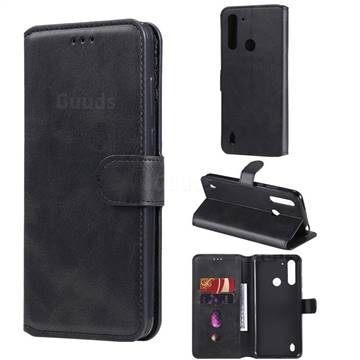 Retro Calf Matte Leather Wallet Phone Case for Motorola Moto G8 Power Lite - Black