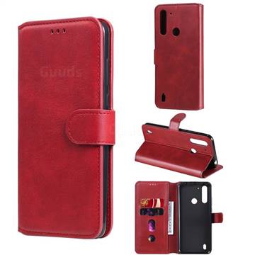 Retro Calf Matte Leather Wallet Phone Case for Motorola Moto G8 Power Lite - Red