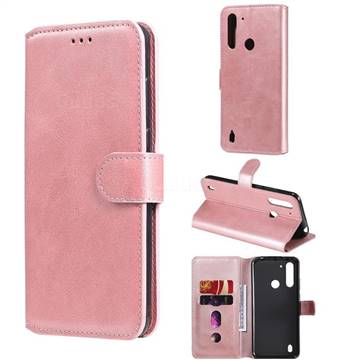 Retro Calf Matte Leather Wallet Phone Case for Motorola Moto G8 Power Lite - Pink