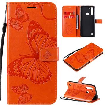 Embossing 3D Butterfly Leather Wallet Case for Motorola Moto G8 Power Lite - Orange