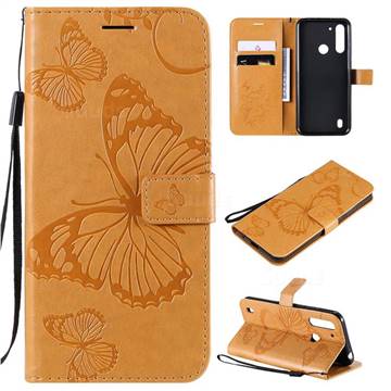 Embossing 3D Butterfly Leather Wallet Case for Motorola Moto G8 Power Lite - Yellow
