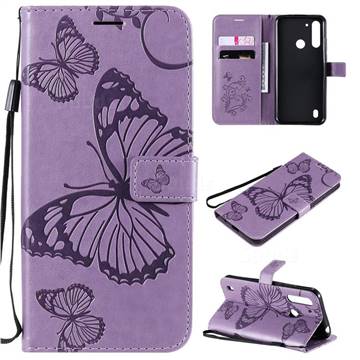 Embossing 3D Butterfly Leather Wallet Case for Motorola Moto G8 Power Lite - Purple