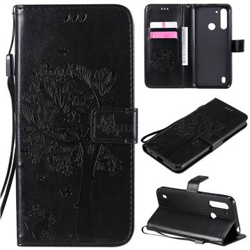 Embossing Butterfly Tree Leather Wallet Case for Motorola Moto G8 Power Lite - Black