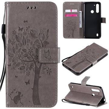 Embossing Butterfly Tree Leather Wallet Case for Motorola Moto G8 Power Lite - Grey
