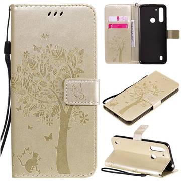 Embossing Butterfly Tree Leather Wallet Case for Motorola Moto G8 Power Lite - Champagne