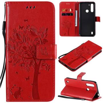 Embossing Butterfly Tree Leather Wallet Case for Motorola Moto G8 Power Lite - Red