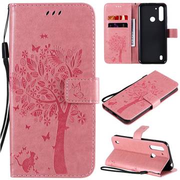 Embossing Butterfly Tree Leather Wallet Case for Motorola Moto G8 Power Lite - Pink
