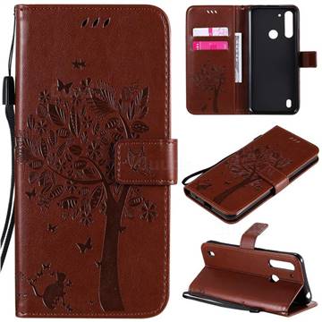 Embossing Butterfly Tree Leather Wallet Case for Motorola Moto G8 Power Lite - Coffee