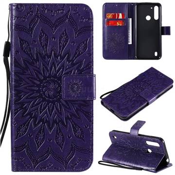 Embossing Sunflower Leather Wallet Case for Motorola Moto G8 Power Lite - Purple