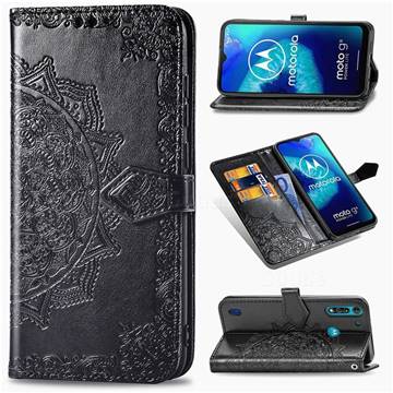 Embossing Imprint Mandala Flower Leather Wallet Case for Motorola Moto G8 Power Lite - Black